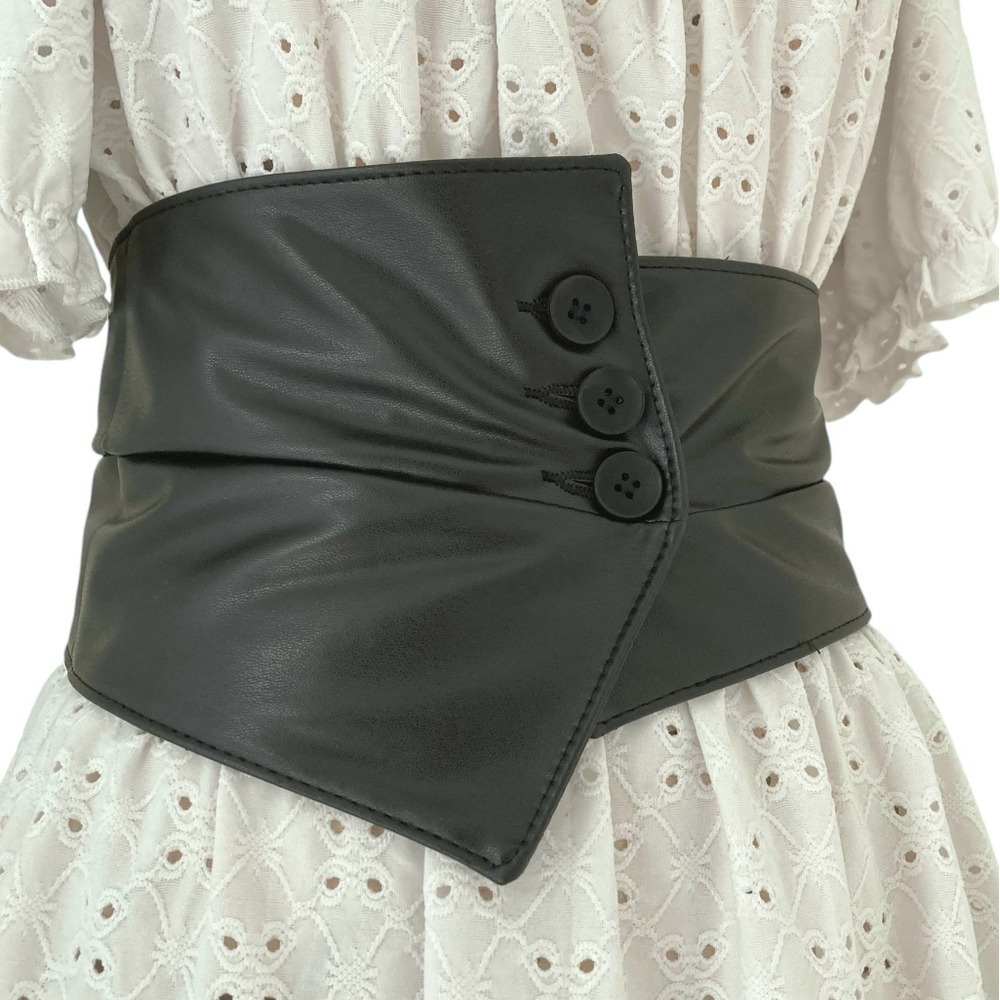 Western Black faux leather Corset Wide waist Belt button underbust statement - Picture 6 of 11